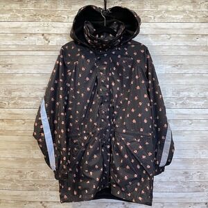 CAbi Womens Size M Jacket Rainy Day Black Pink Floral Hooded‎ Reflective 4115